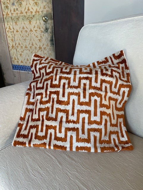 Silk velvet cushion. Orange-cream shade