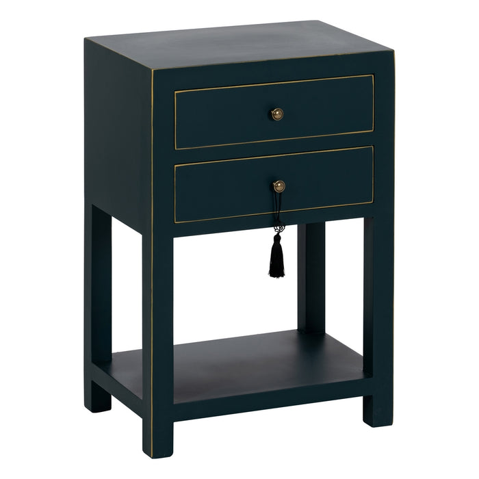Small chest of drawers or bedside table, lacquered, petrol colour