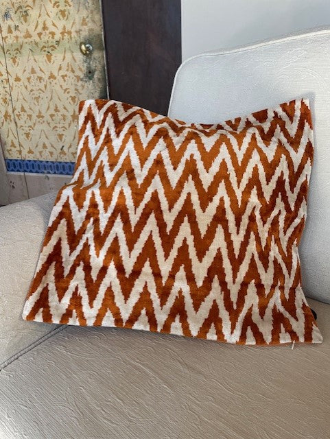 Silk velvet cushion. Orange-cream shade