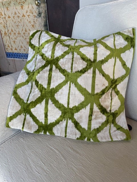 Silk velvet cushion. Daughter cream-green shade