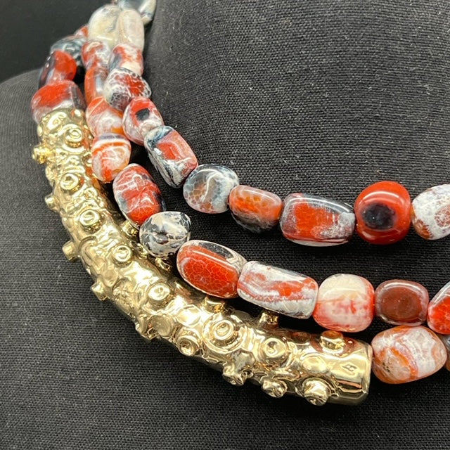 Fire agate octopus necklace
