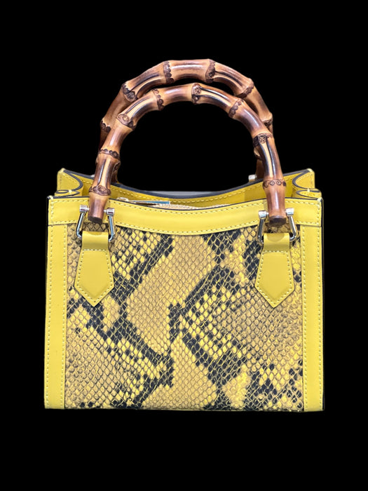Artemisia bag in yellow ocher leather with python print