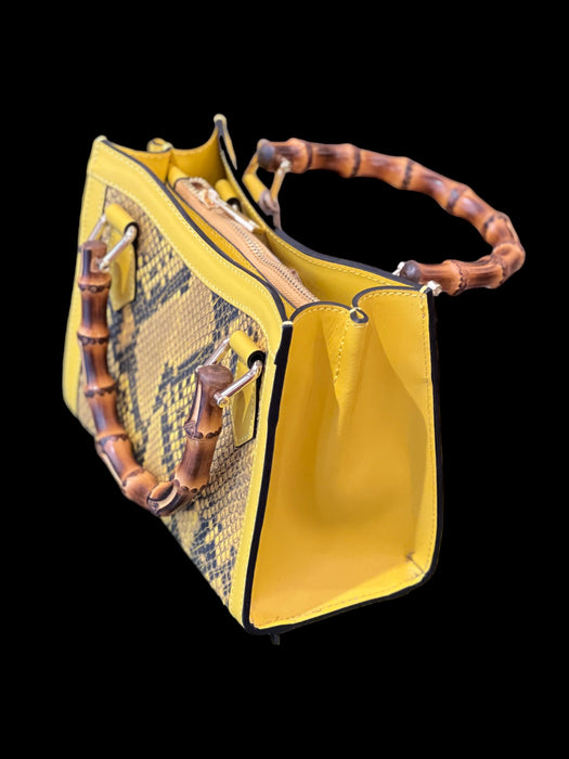 Artemisia bag in yellow ocher leather with python print