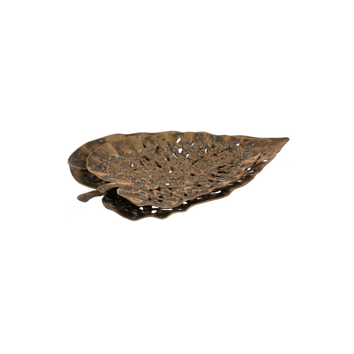 'Alocasia' set/leaves, in bronzed metal and gold.