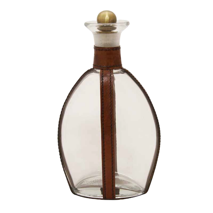 Glass and leather liqueur bottle