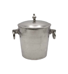 Cast metal ice bucket, silver.