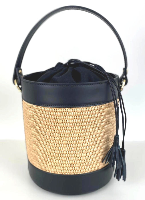 Bucket Bag Artemisia jute and black leather