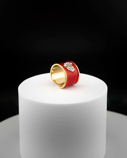 Anello Smalto San Valentino con Cuore di Cristalli