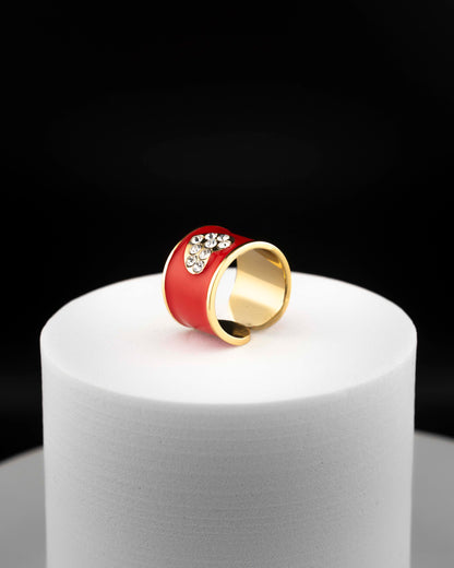 Anello Smalto San Valentino con Cuore di Cristalli