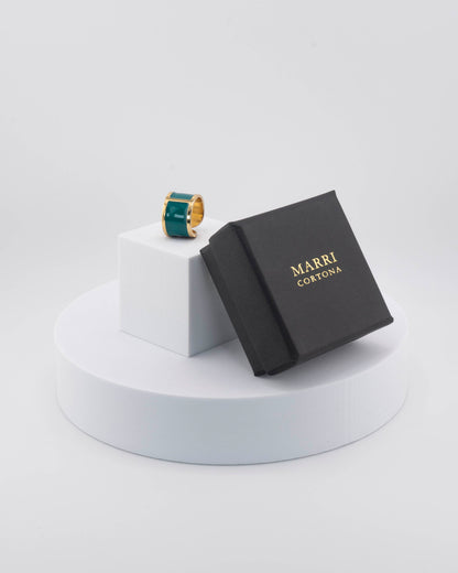Handcrafted in Tuscany, the MarriCortona Smalto Rings combine 18k gold and hand-painted enamel — vibrant, refined, and authentically Made in Italy.