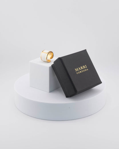 Handcrafted in Tuscany, the MarriCortona Smalto Rings combine 18k gold and hand-painted enamel — vibrant, refined, and authentically Made in Italy.