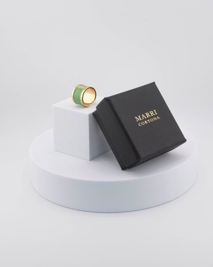 Handcrafted in Tuscany, the MarriCortona Smalto Rings combine 18k gold and hand-painted enamel — vibrant, refined, and authentically Made in Italy.