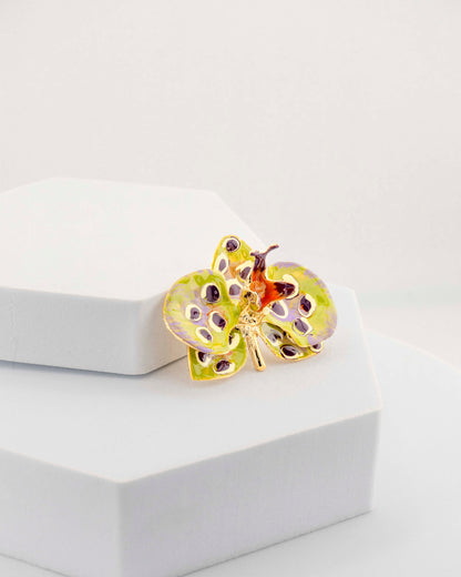 Spilla Orchidea Pistacchio e Prugna, dimensione cm 4 cm