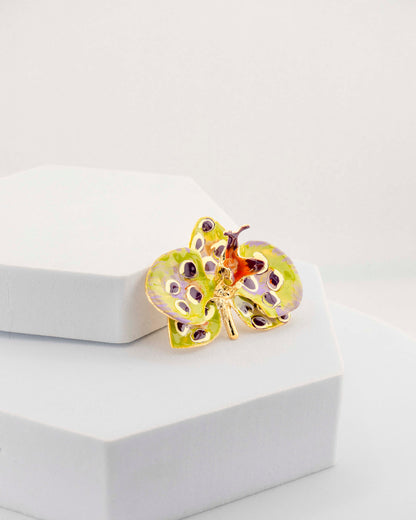 Spilla Orchidea Pistacchio e Prugna, dimensione cm 4 cm