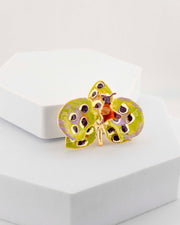 Spilla Orchidea Pistacchio e Prugna, dimensione cm 4 cm