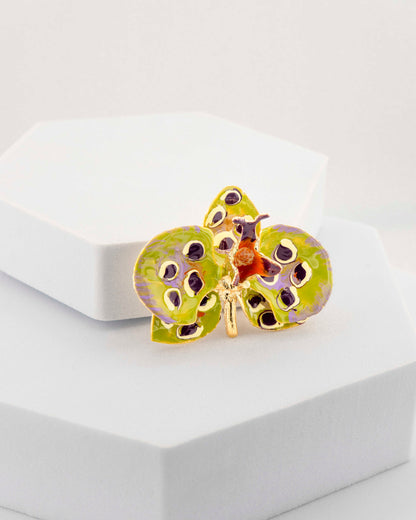 Spilla Orchidea Pistacchio e Prugna, dimensione cm 4 cm