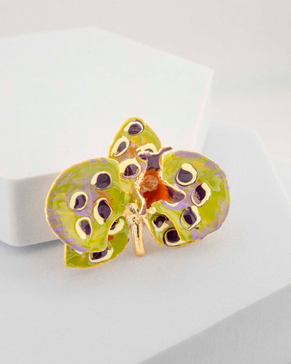 Spilla Orchidea Pistacchio e Prugna, dimensione cm 4 cm