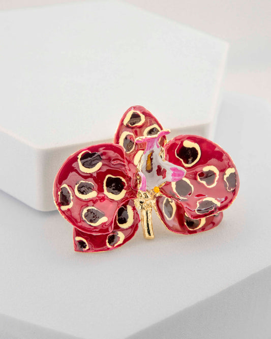 Spilla Orchidea Borgogna e Prugna, dimensione cm 4 cm