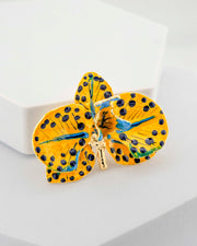 Spilla Orchidea Giallo Kako e Blue China, dimensione cm 4 cm