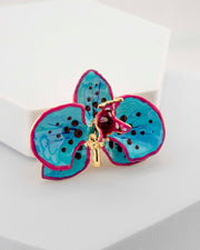 Spilla Orchidea Turchese e Geranio, dimensione cm 4 cm