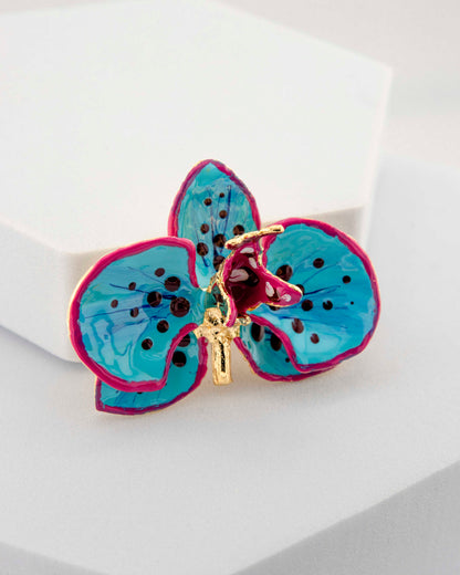 Spilla Orchidea Turchese e Geranio, dimensione cm 4 cm