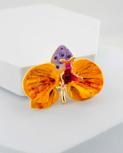 Spilla Orchidea Foliage e Prugna, dimensione cm 4 cm