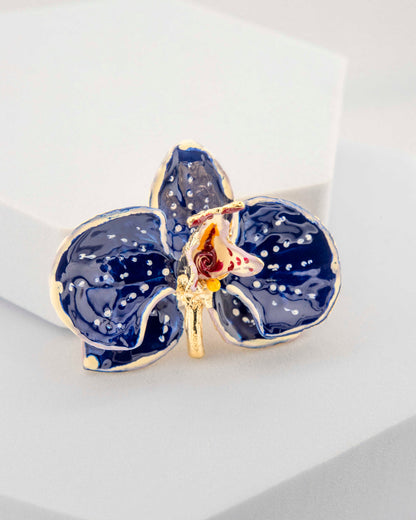 Spilla Orchidea Blue Armani e Latte, dimensione cm 4 cm
