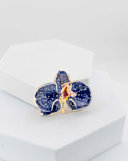 Spilla Orchidea Blue Armani e Latte, dimensione cm 4 cm
