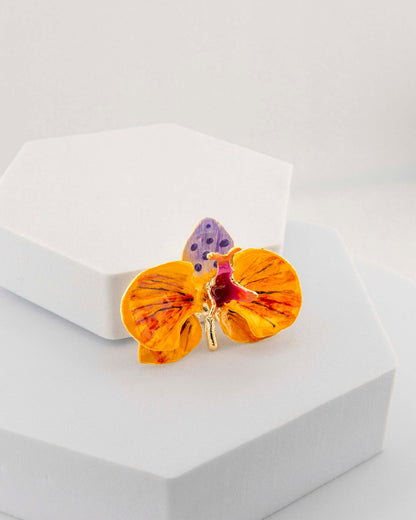 Spilla Orchidea Foliage e Prugna, dimensione cm 4 cm