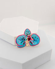 Spilla Orchidea Turchese e Geranio, dimensione cm 4 cm