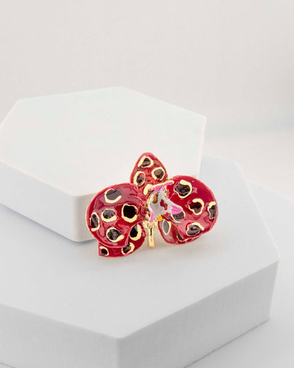 Spilla Orchidea Borgogna e Prugna, dimensione cm 4 cm