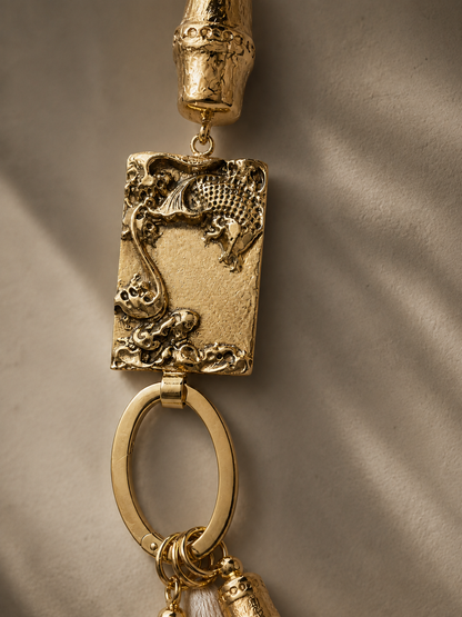 Koi carp necklace with bamboo element and silk tassels of various colors