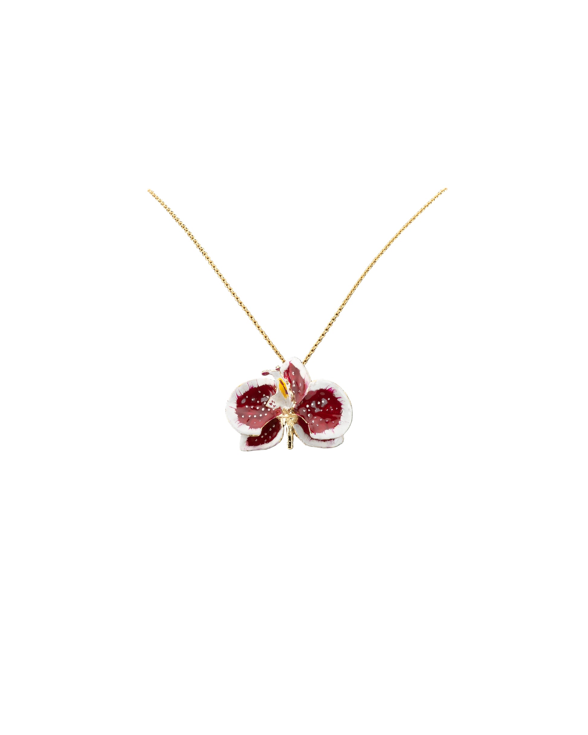 Handcrafted in Tuscany, the Marri Cortona Orchidea Necklace in 18k gold bronze captures the orchid’s grace — elegant, hand-enameled, and timelessly Italian.