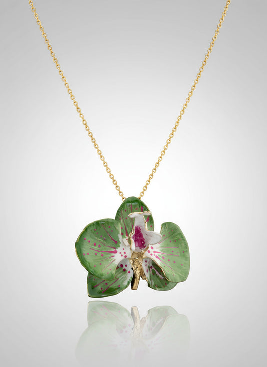 Handcrafted in Tuscany, the Marri Cortona Orchidea Necklace in 18k gold bronze captures the orchid’s grace — elegant, hand-enameled, and timelessly Italian.
