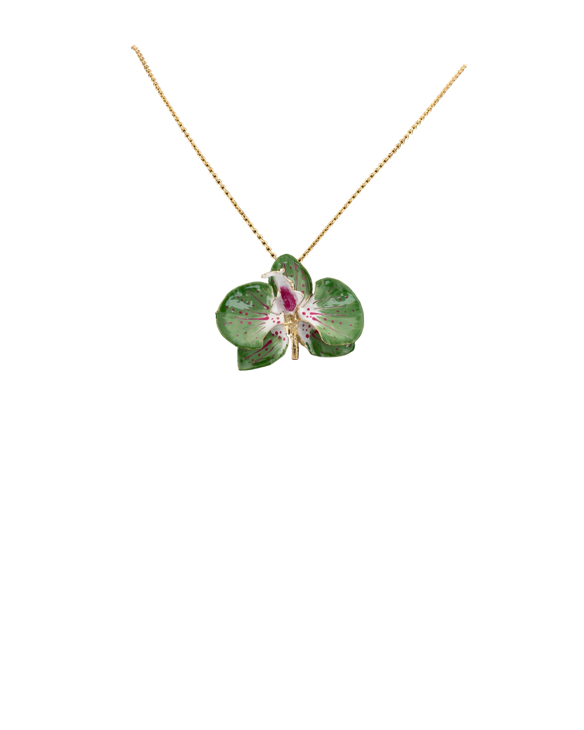 Handcrafted in Tuscany, the Marri Cortona Orchidea Necklace in 18k gold bronze captures the orchid’s grace — elegant, hand-enameled, and timelessly Italian.