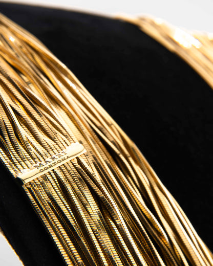 Handcrafted in Tuscany, the MarriCortona Voilà Necklace in bronze18k gold plated features 18 luminous strands — a versatile icon of modern Italian elegance.