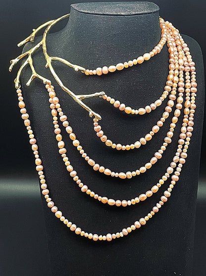 Branch necklace with natural cultured pearls, pinkish white