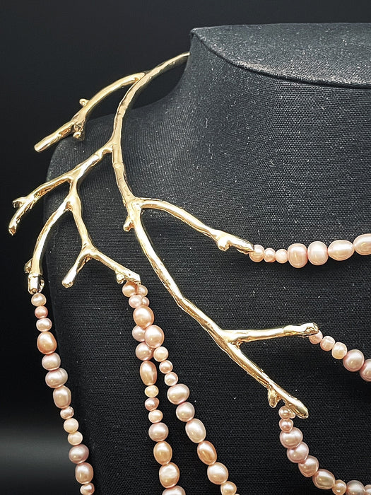 Collana Ramo con Perle naturali coltivate, bianche rosate