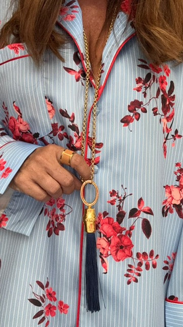 Koi carp necklace with bamboo element and silk tassels of various colors