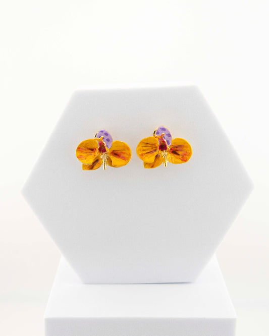 Orecchini Orchidea Foliage e Prugna dimensione 3 cm