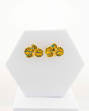 Pendientes Orquídea Amarillo Caqui y Azul China, tamaño 3 cm