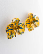 Pendientes Orquídea Amarillo Caqui y Azul China, tamaño 3 cm