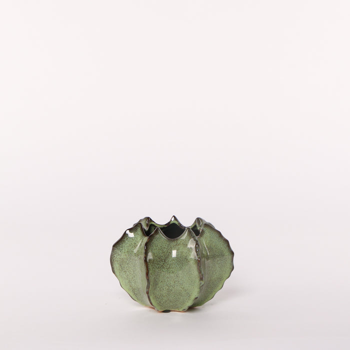 Glazed ceramic vase, 'cactus', shaded intense green