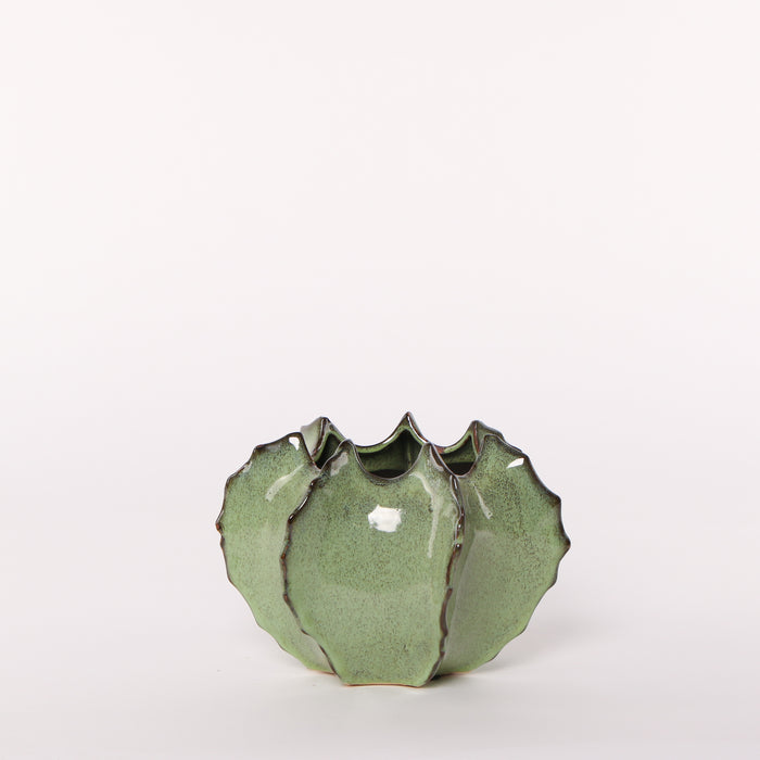 Glazed ceramic vase, 'cactus', shaded intense green