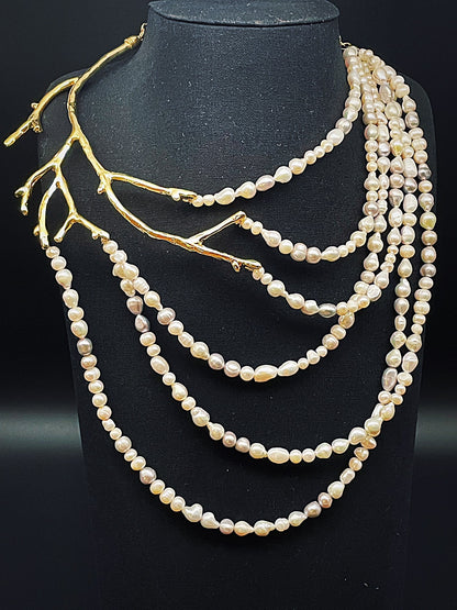 Branch necklace with 6 strands of white cultured pearls