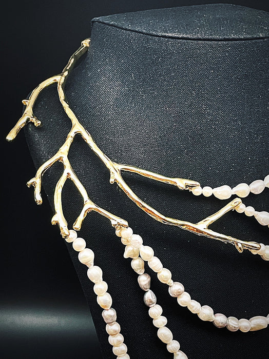 Collana ramo con Perle bianche coltivate 6 fili