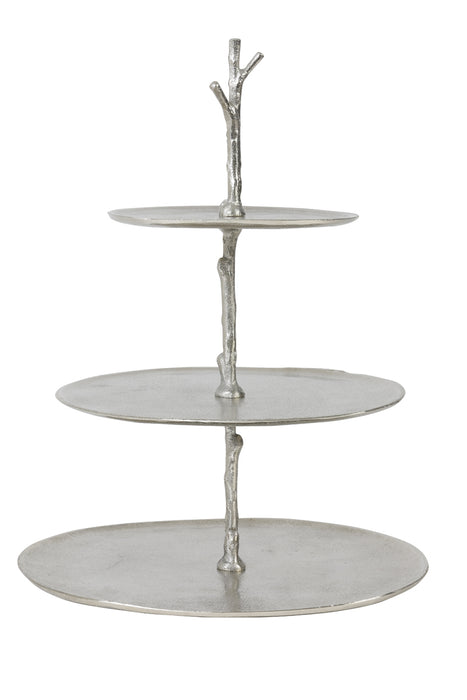 Three tier cake stand, in pewter