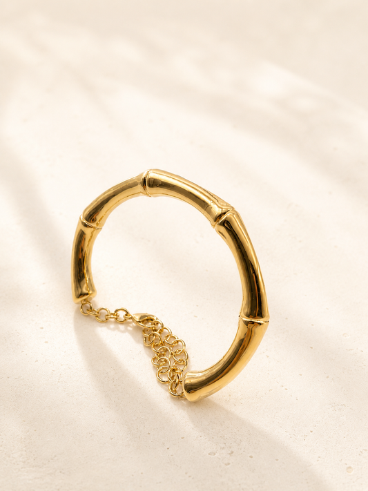 Brazalete rígido modelo Bambú grande Oro amarillo