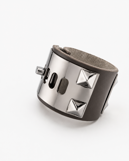 The Rock' Chocolate-Colored Leather Bracelet with Pyramids