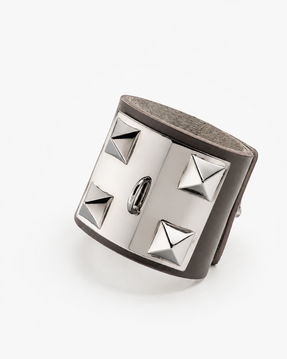 The Rock' Chocolate-Colored Leather Bracelet with Pyramids